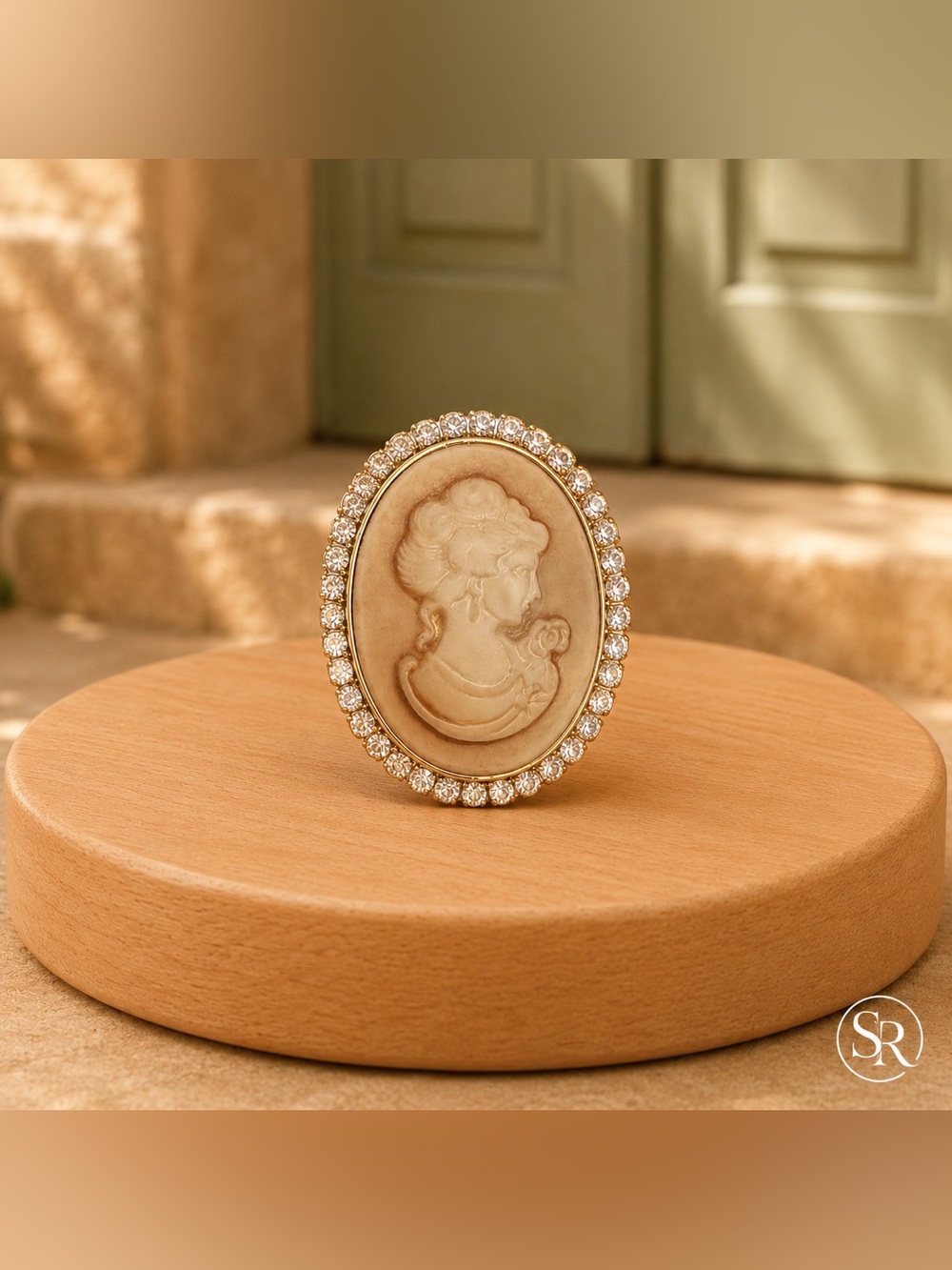 NEW Victorian Revival Cameo Brooch | Rhinestone Frame Statement